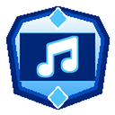 Musical note centered inside a blue shield-shaped badge.