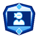 Ninja silhouette inside a blue shield emblem.