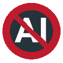 A red circle with a diagonal slash over the letters AI in white on a dark background.