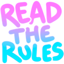 Text reading READ THE RULES in a bold font with a pink to blue gradient.