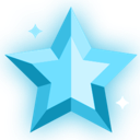 A stylized blue star with a glowing aura and small sparkles surrounding it.