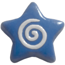A glossy blue five-pointed star with a white spiral pattern in the center.