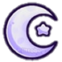 A purple crescent moon with a small white star inside, set against a dark background.