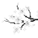 Cherry blossom branch with small flowers and sparkles in a pixel art style.
