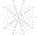 Three white spider web designs arranged horizontally in a row.