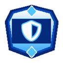 Four identical blue shields with light blue borders and diamond accents arranged in a row.