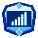 A blue shield badge containing a white bar graph with increasing heights.