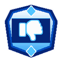 Thumbs down icon inside a blue geometric badge.