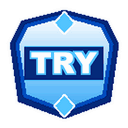 A blue shield badge with the word TRY written in white letters.