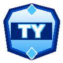 Blue badge emblem containing the white letters TY.