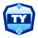 A blue shield-shaped badge with the letters TY printed in white.
