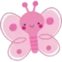 Pink butterfly with a smiling face and blushing cheeks.