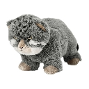 A fluffy gray Pallas's cat plush toy with a grumpy, judgmental expression.