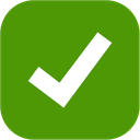 Checkmark symbol in white centered on a green rounded square background.