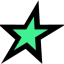 A stylized five-pointed star with a bright green center and a thick black outline.
