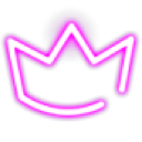 A glowing purple neon crown symbol on a black background.