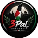 A circular logo featuring a map of Palestine colored with the national flag, surrounded by olive branches and the text 3Pal …