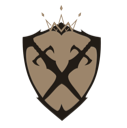 Shield with a crown on top and two crossed swords in the center.