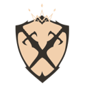 A heraldic shield featuring a crown on top and two crossed swords in the center.