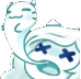 A cartoon ghost floating upward from a character with x-shaped eyes representing being knocked out.