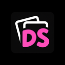 The letters DS displayed in a bold pink font against a black rounded square background.