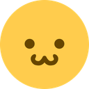 Yellow circular face with wide eyes and a flat horizontal line for a mouth.