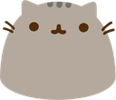 Pusheen cat with a round gray body waving its tiny paws in a happy gesture.
