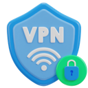 A blue 3D shield icon with a white wifi symbol and a small green padlock in the corner.