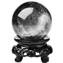 Crystal ball sitting on an ornate dark stand.