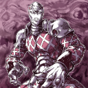 King Crimson character with a serious expression and armored chest piece.
