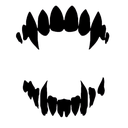 A set of sharp, bared teeth isolated on a black background.
