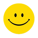 Yellow smiley face with a simple black circular outline, two black oval eyes, and a wide black curved smile.