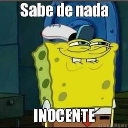 SpongeBob SquarePants with a smug, knowing grin and half-closed eyes.