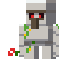 A horizontal sequence of Minecraft iron golems holding red poppies, connected in a repeating loop.