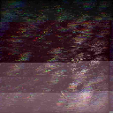 Glitchy, distorted pixel texture with dark purple and multicolor noise patterns.