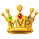 A golden crown with colorful jewels and the letters MVP written on the front.