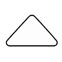 A white triangle with rounded corners pointing upwards on a black background.