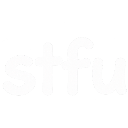 Text reading stfu in a white, distressed, stencil-style font against a solid black background.