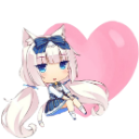 Anime girl with cat ears sitting calmly in front of a large pink heart.