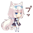 A chibi anime cat girl wearing a maid outfit with a smug, teasing expression.