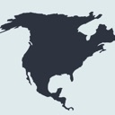 North America continent silhouette in dark gray against a light background.