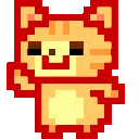 An orange tabby cat pixel character dancing with a bright red outline.