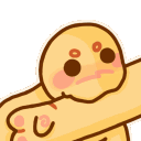 A small yellow creature with a determined expression biting its own arm repeatedly.