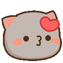 Four gray cat heads with pink cheeks and red hearts showing various happy and affectionate expressions.