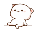 A small white cat-like creature with pink ears sways its body back and forth in a rhythmic dance.