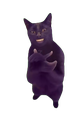 A dark purple cat figure clapping its paws together in a rhythmic motion.