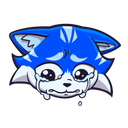 Blue cat with large eyes shedding tears in an anime art style.