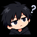 Anime boy with messy black hair and a deadpan expression has a white question mark floating near his head.