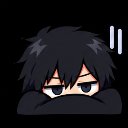 Anime character with dark hair peeking over a black edge with tired eyes.
