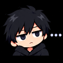Anime boy with black hair and a hoodie looking suspicious with a side-eye expression.